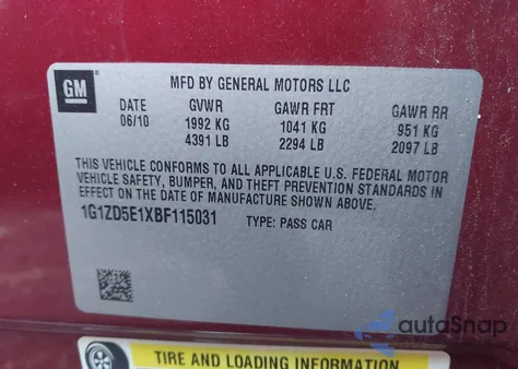 2011 Chevrolet Malibu 2Lt z USA, uszkodzony, nr VIN 1G1ZD5E1XBF115031